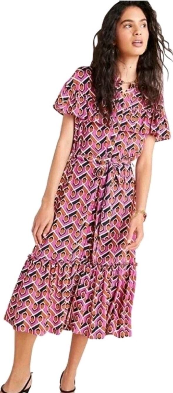 Anthropologie Corey Lynn Calter Annabel Geo Shirtdress Petite M Missing Button